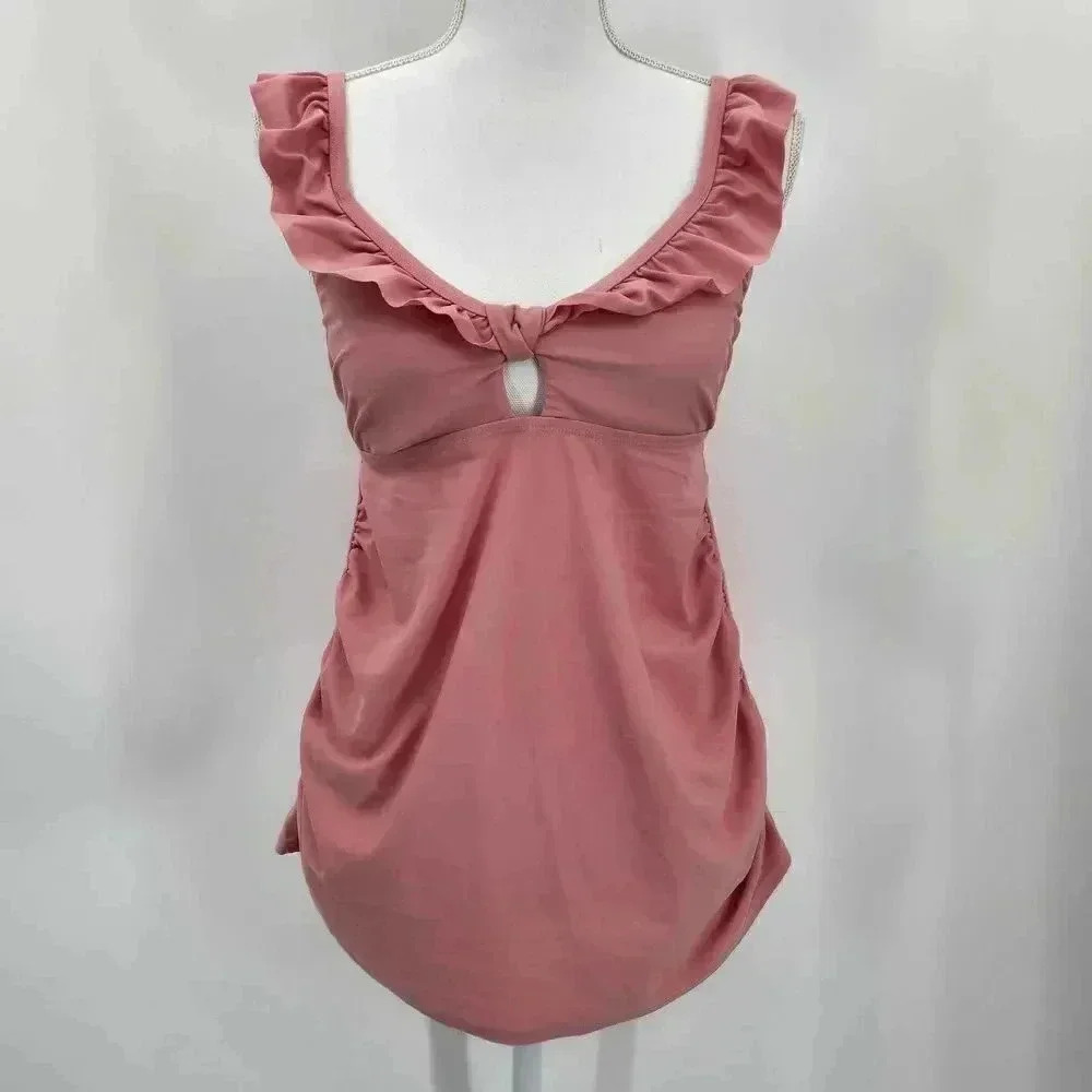 Isabel Maternity Pink Tankini‎ Padded Bra Adjustable Ruffle Size Medium